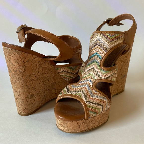 Lucky Brand Cork Wedge Multicolor Stitch Weave - Picture 5 of 8